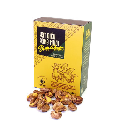 Hạt Điều vỏ lụa rang muối Bình Phước, loại A+, hộp giấy 500g chuyên dùng biếu tặng