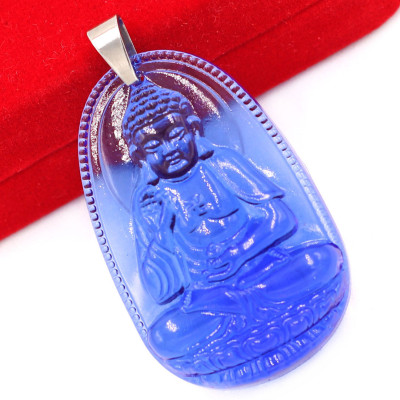 [Tuổi Tuất, Hợi] Mặt Dây Chuyền Phật A Di Đà Đá Pha Lê Xanh Dương Size Nhỏ 3.6cm & Size Lớn 5cm- Tặng Kèm Móc Inox - Phong Thủy 868 - May Mắn - Bình An