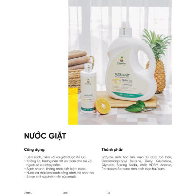 Nước giặt xả hữu cơ enzyme sinh học từ vỏ dứa Fuwa3e 500ml/ 100ml