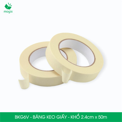 BKG6V - Block 6 cuộn băng keo giấy khổ 2.4cm x 50m - Băng dính giấy viết được, chặn màu sơn