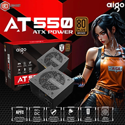 BỘ NGUỒN MÁY TÍNH AIGO MODEL AT550 CÔNG SUẤT 550W, APFC, DC TO DC 80 PLUS BZONE - Hàng chính hãng