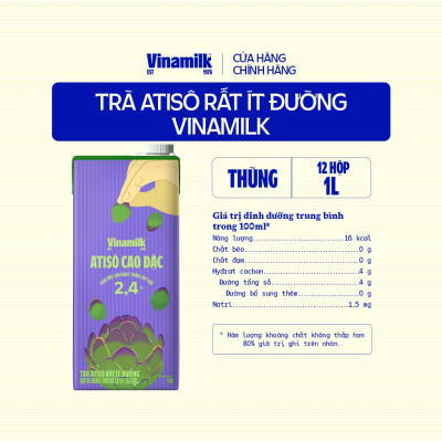 Thùng 12 hộp Trà Atisô ít đường Vinamilk - Hộp giấy 1L