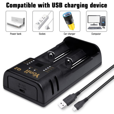 Bộ sạc pin YONII Q2 USB 2 Khe cắm cho 18650 18350 26650 10440 14500 16340 3.7V Li-ion AA AAA NiMH 