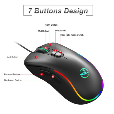 Chuột chơi game có dây HXSJ J300 lập trình macro  DPI có thể điều chỉnh