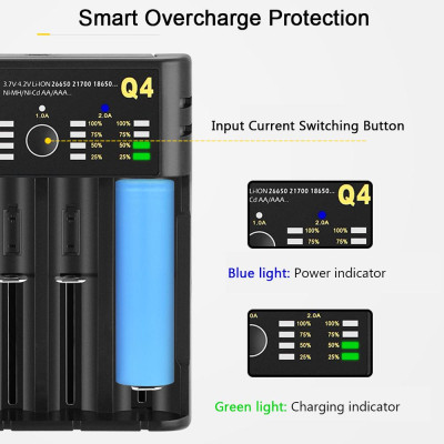 Bộ sạc pin Li-ion USB 4 khe 18350 16340 14500 YONII Q4 3.7V