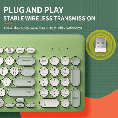 Bộ bàn phím tròn và chuột không dây BOW K221 2.4G Set 96 Key - xanh lá