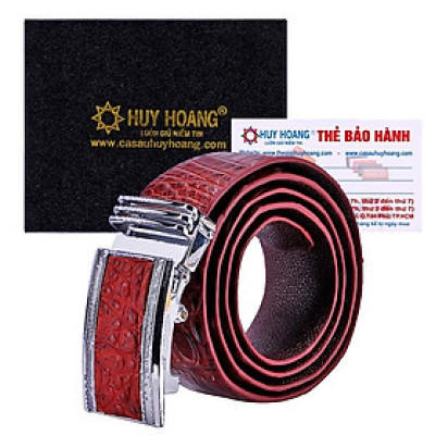 HC4838 - Dây nịt nam da cá sấu Huy Hoàng gai đuôi 4P màu nâu đỏ