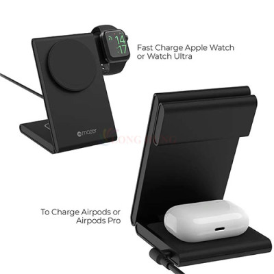 Đế sạc không dây Mazer 3-in-1 Foldable Travel Charge.Stand M-MAGFOLD03 - Hàng chính hãng