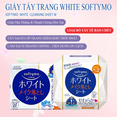 Khăn Giấy Tẩy Trang Dưỡng Trắng Da Kosé Softymo White Cleansing Sheet W (Gói 12 miếng)