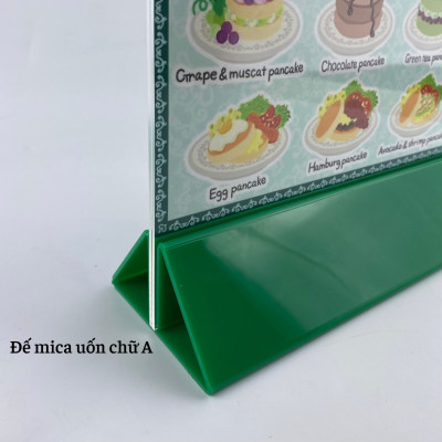 Kệ menu nhà hàng, Standee mica để bàn, Bảng quét mã QR Code, Kệ mica 2 mặt Enter E06-A 210x300mm đế lùa uốn chân chữ A