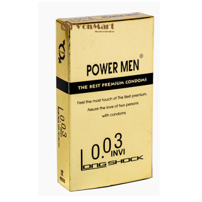Combo 2 hộp bao cao su siêu mỏng kéo dài thời gian Power Men 0.03 Invi Long Shock (Hộp 12 chiếc) - Hàng chính hãng 100% - Tặng kèm gel Nhật - Che tên sản phẩm