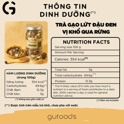 [Vị Khổ Qua Rừng] - Trà Gạo Lứt Đậu Đen GUfoods Hũ 500g - Hỗ Trợ Giấc Ngủ, Cải Thiện Tinh Thần, Tốt Cho Sức Khoẻ