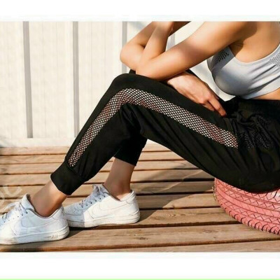 Quần Jogger Thể Thao Nữ Phối Lưới Có Dây Rút Và Bo Gấu - Thun 4 Chiều Không Xù Lông