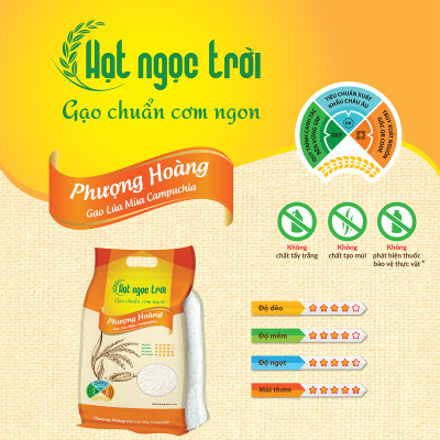 Gạo Hạt Ngọc Trời Phượng Hoàng Túi 5Kg - Gạo lúa mùa Campuchia