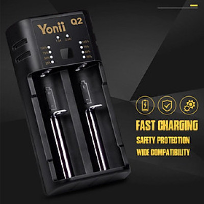 Bộ sạc pin YONII Q2 USB 2 Khe cắm cho 18650 18350 26650 10440 14500 16340 3.7V Li-ion AA AAA NiMH 