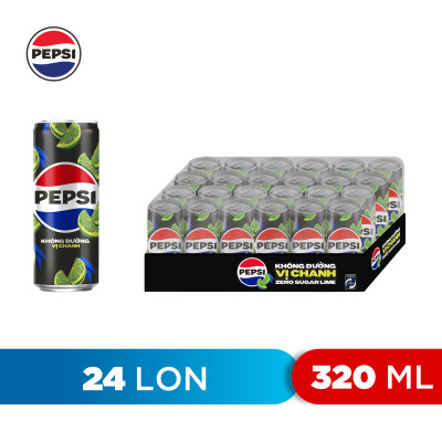 Thùng 24 Lon Nước Uống Có Gaz Pepsi Vị Chanh Không Calo (320ml/Lon)