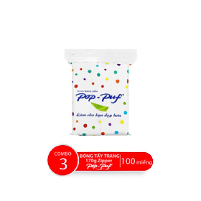 Combo Bông Tẩy Trang Ép Biên POP-PUF Bao Zipper 170G, 100 Miếng/Bao