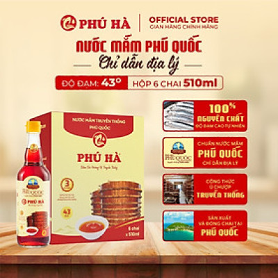 Nước mắm Phú Quốc Chỉ Dẫn Địa Lý Phú Hà 43 độ đạm - Hộp 6 chai 510ml
