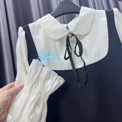 Váy Bầu Thiết Kế- Đầm Bầu Công Sở Dài Tay Tơ Phối Dễ Thương V36