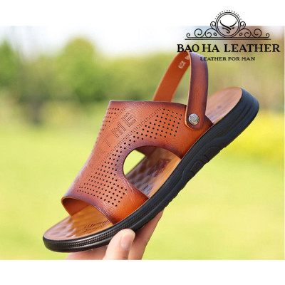 Dép da nam quai ngang đục lỗ thoáng khí BHD888