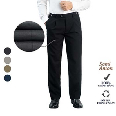 Quần Âu Nam Công Sở Trung Niên Thương Hiệu Anton Dáng Suông Rộng Màu Đen Xếp Ly Mã QA404