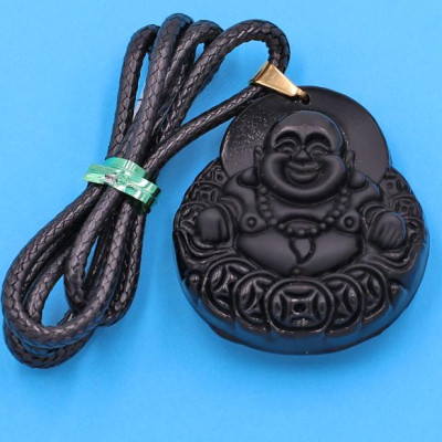 Dây chuyền mặt Phật Di Lặc - thạch anh đen 4.2cm DEPDLE11 - kèm hộp nhung 