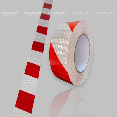 Cuộn Decan Phản Quang Dán Xe Tải Xe Rơ Mooc Mai Lee PQ-25DTS (25m x 5cm) Màu Đỏ Trắng Sọc Chéo, An Toàn Ban Đêm, Chất liệu PVC chống thấm nước