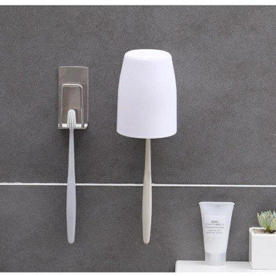 Giá Dán Tường Để Bàn Chải Đánh Răng Để Úp Cốc Nhà Tắm, Inox 304 Ko Gỉ, Không Khoan Đục, Liên Kết Với Tường Dùng Miếng Dán Hoặc Keo Mềm Siêu Bền, TakyHome 4011