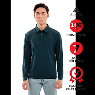Áo thun nam dài tay ALIGRO chất cotton thấm hút mồ hôi, mềm mại màu xanh cổ vịt ALGAPD052