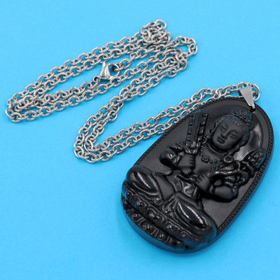 Dây chuyền mặt Hư Không Tạng Bồ Tát - thạch anh đen 5cm DITTEN6 - dây inox - kèm hộp nhung - tuổi Sửu, Dần