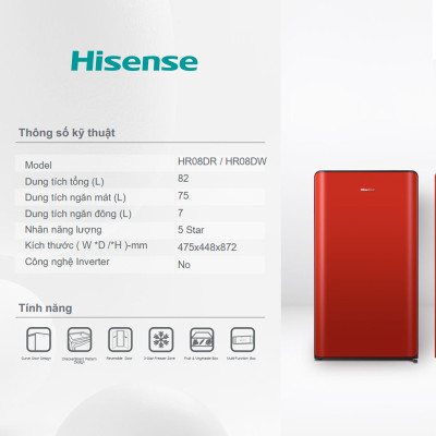 Tủ lạnh Mini Hisense 82 Lít HR08DR/HR08DW tiết kiệm điện, làm lạnh nhanh, bảo hành 24 tháng - HÀNG CHÍNH HÃNG