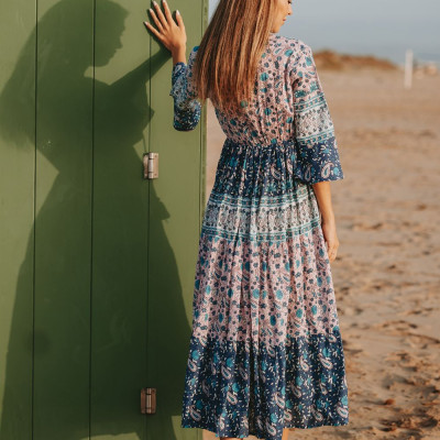 Maxi Hoa Phối Ren Ánh Bạc Cotton Isla Bonita