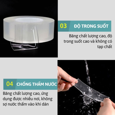 3cmx5m Băng keo dán nano 2 mặt siêu dính trong suốt dày 1mm dài 5m rộng 3cm Băng Dính Đa Năng Chống Nước - Nhiều Kích Cỡ [Hàng Cao Cấp Loại Dày 1mm] – Chọn Chiều Dài – Siêu Bám Dính