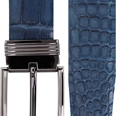 Thắt Lưng Nam Da Cá Sấu Nguyên Con Bụng Bản Lớn Đầu Kim Huy Hoàng HT4781 - Xanh Đậm