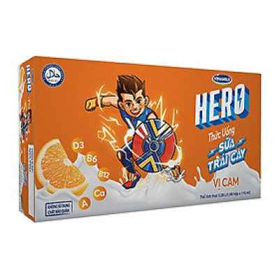 Thức uống sữa trái cây vị cam Vinamilk Hero - Thùng 48 hộp 110ml