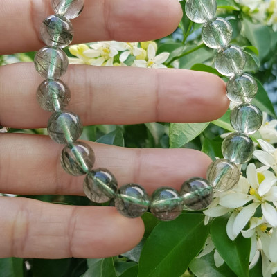 Vòng tay nữ đá thạch anh tóc xanh tự nhiên 9mm trong bóng nhuyễn mượt đẹp  Size vòng 9mm Nữ mệnh Thủy Mộc hỏa đeo ạ