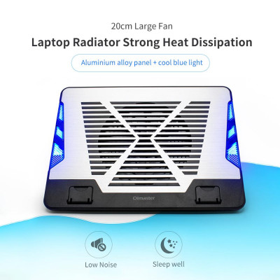 Giá đỡ máy tính xách tay thông gió Bảng tản nhiệt bằng nhôm với ánh sáng xanh lam (Bạc) Oimaster
