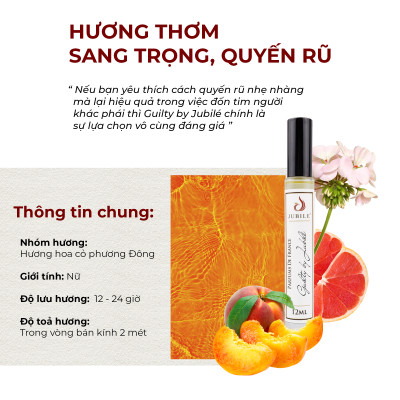 Set Tinh dầu nước hoa Pháp nữ Guilty by Jubilé Dạng lăn 12ml + Dạng xịt 5 ml Thơm Lâu, Sang Trọng, Quyến Rũ
