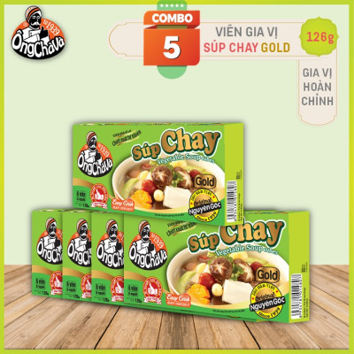 Combo 5 Hộp Viên Gia Vị Súp Chay Gold Ông Chà Và 126g (Vegetable Soup Cubes)