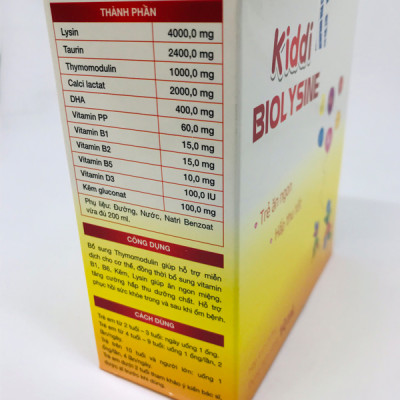 Thực phẩm chức năng KIDDI BIOLYSINE tăng cường hệ miễn dịch, tăng cường hấp thu, giúp bé ăn ngon miệng (Hộp 4 vỉ x 5 ống 10ml)