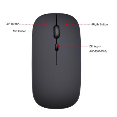 Chuột quang BT5.0 2.4G không dây chế độ kép HXSJ M90 có thể sạc lại công thái học 1600DPI 