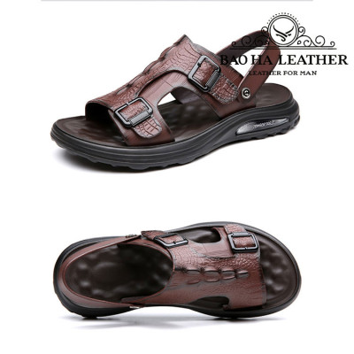 Dép nam quai ngang da dập nổi BHD7100 Dép quai hậu nam