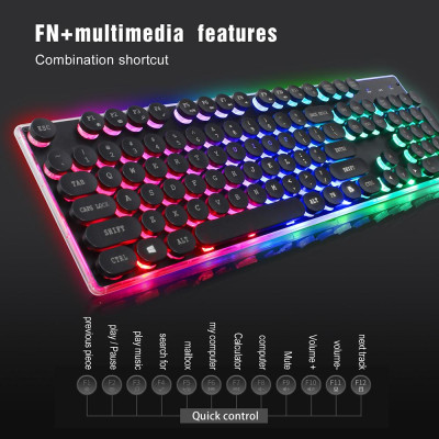 Bàn phím màng ZERODATE KB202 có dây,có đèn nền để chơi game 104 phím với Hiệu ứng ánh sáng có thể tùy chỉnh ABS 
