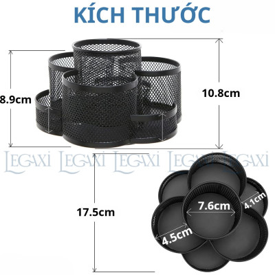 Khay đựng bút XOAY 360 ĐỘ, khay bút 7 NGĂN  để bàn kim loại Văn Phòng, Đựng Mỹ phẩm, Điều Khiển TV