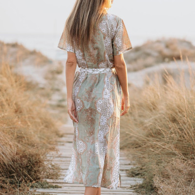 Maxi Sơ Mi Ngắn Tay Kết Cườm Cotton Isla Bonita