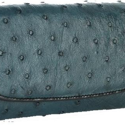 Ví nữ da đà điểu Huy Hoàng 3 gấp màu xanh đậm HT3453