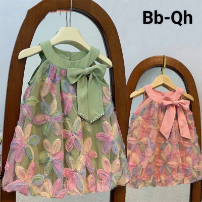 Đầm babydoll cho bé gái màu cầu vồng phong cách Hàn Quốc từ 10-40kg chất voan mềm mát