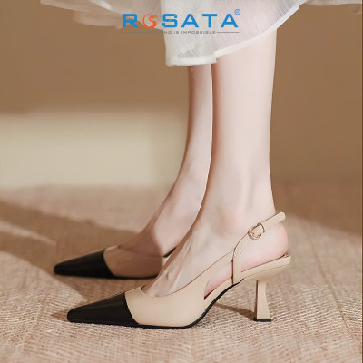 Giày cao gót nữ mũi nhọn, quai sau ROSATA RO680 -5p-Đen Be-HÀNG VIỆT NAM-BKSTORE