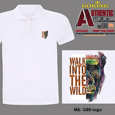 WALK INTO THE WILD, mã logo-g88. Áo thun polo cổ trụ cho nam nữ, form unisex. Áo phông cá sấu hàng hiệu Goking, quà tặng cao cấp cho gia đình, cặp đôi, doanh nghiệp