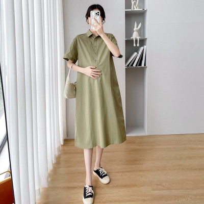 Đầm sơ mi bà bầu dáng suông, rộng rãi, thoáng mát tạo cảm giác thoải mái, chất Linen mềm mịn cao cấp Đũi Việt Da61 XANH RẺU